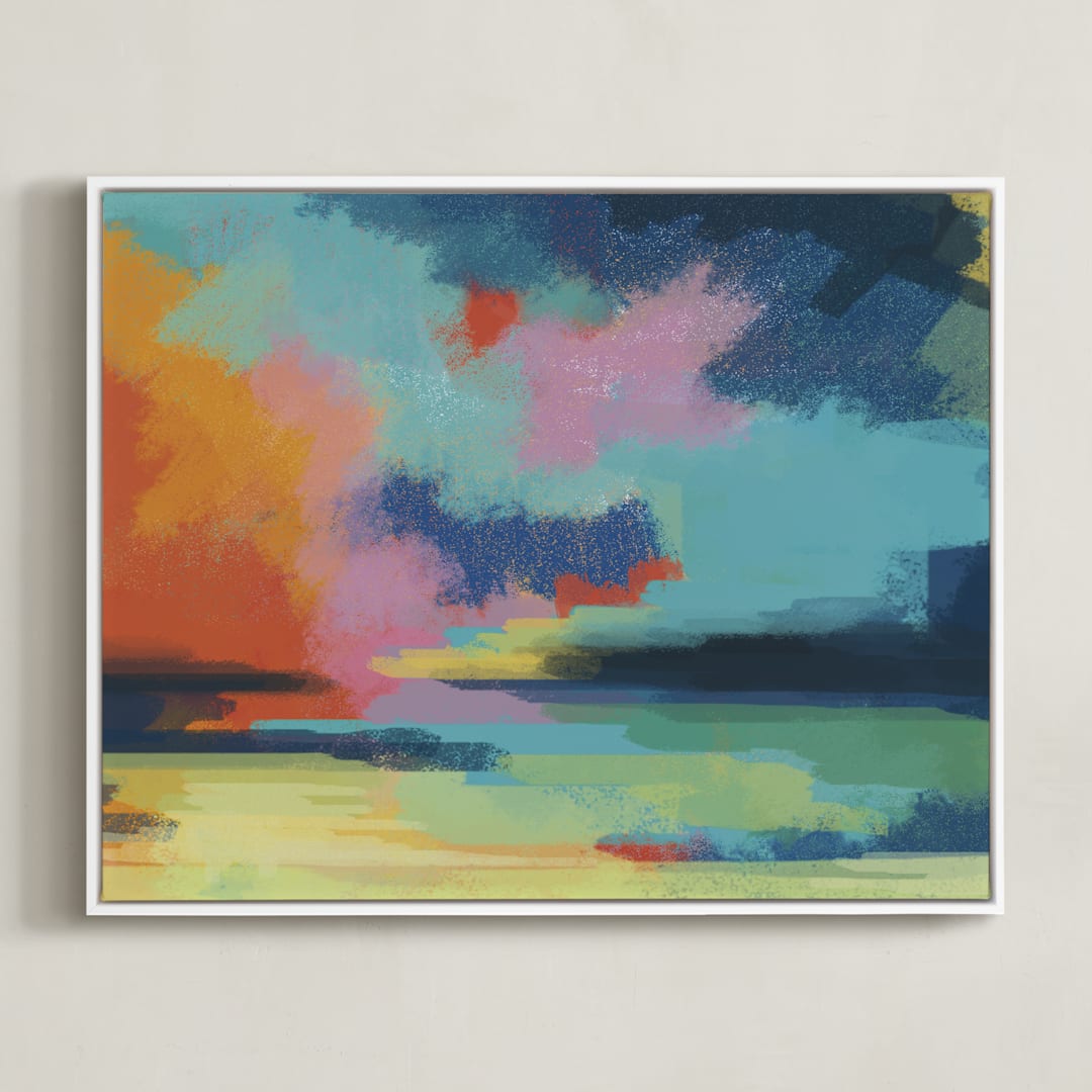 "IndianSummer" - Art Print in Sky Blue by AlisonJerry - Framed Canvas