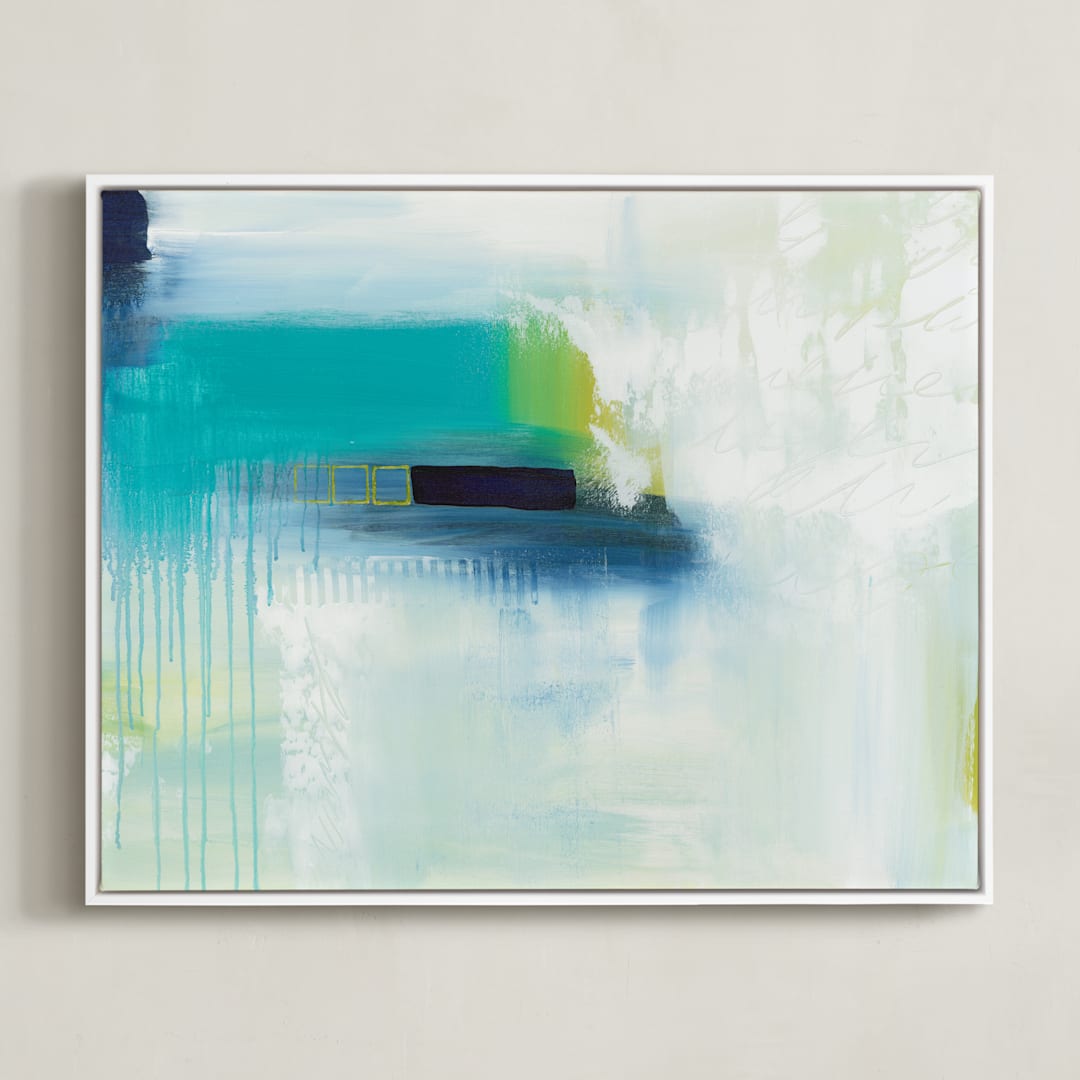 "Holiday From Real" - Art Print in Ocean Blues by Julie Hawkins - Framed Canvas