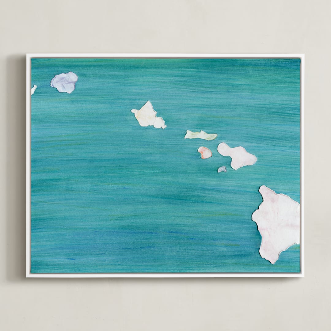 "Hawaii in Paint" - Art Print in Hawaiian Blue by Denise Wong - Framed Canvas