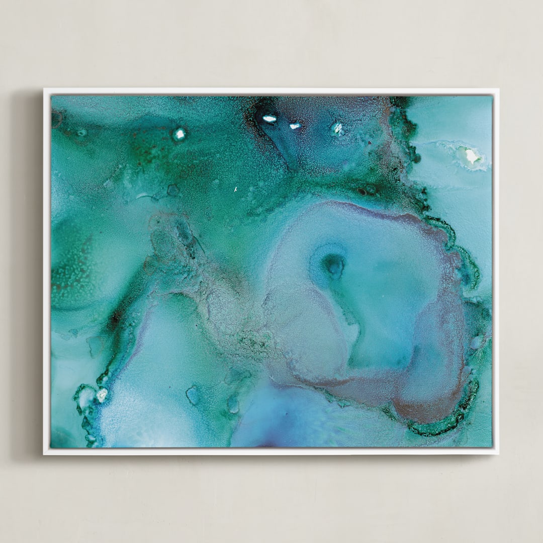 "Malachite Reinterpreted" - Art Print in blue by Leslie M Ward - Framed Canvas