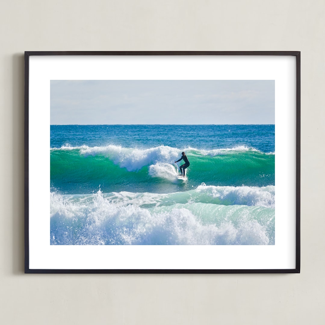 "Surfer Dude " - Art Print in ocean blue green by Sea and Sky - Framed