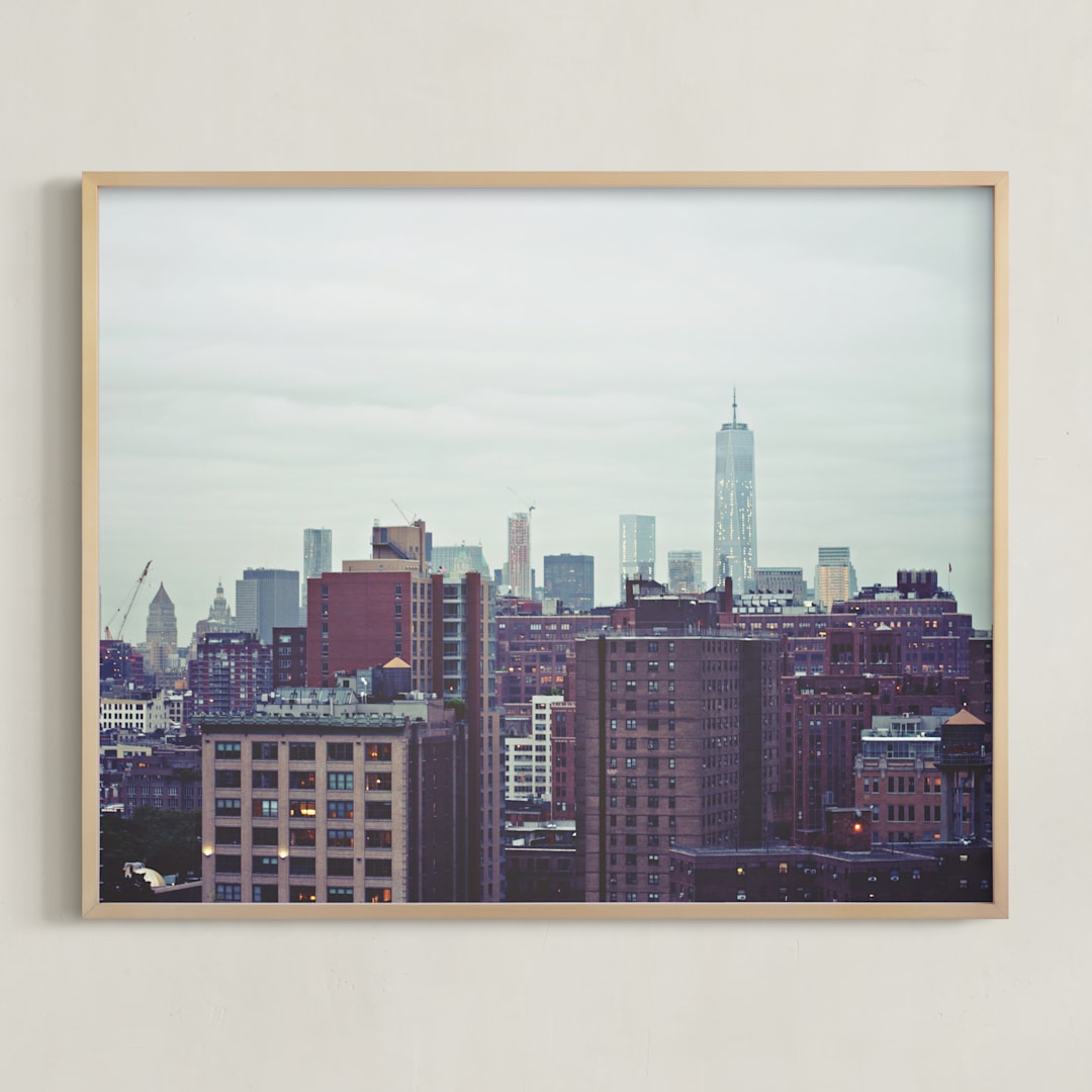 "Rainy Day in New York City" - Art Print in Mist by Sara Heilwagen - Framed