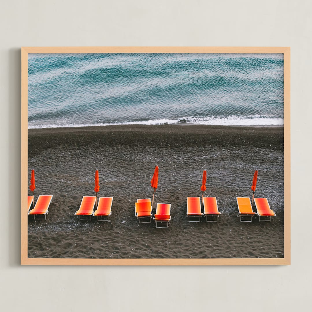 "Positano Spiaggia" - Art Print in Tangerine by Britney Folena - Framed