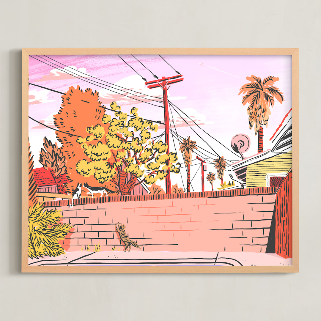 "West Coast Backyard" - Art Print in Sunset by Evan Clark - Framed