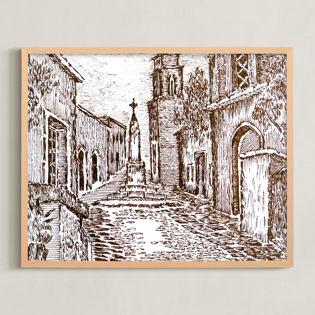 "Cross pathway" - Art Print in Dark brown by Nene - Framed