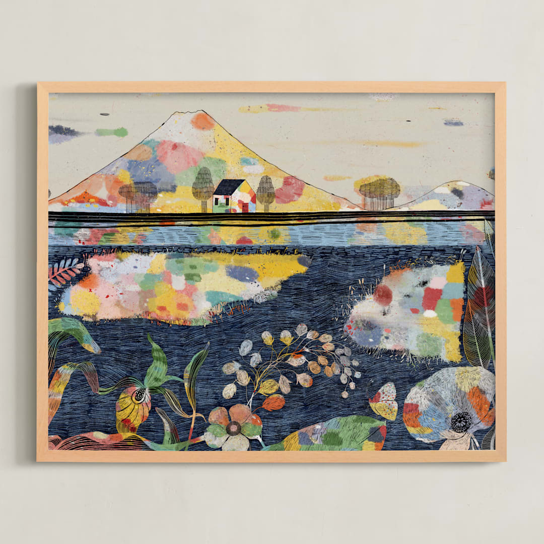 "The Lake House" - Art Print in Polo Blue by Lee-Anne Schmidt - Framed