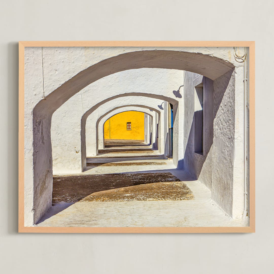 "Arches of Santorini" - Art Print in Lemon Yellow by Pamela Viola - Framed