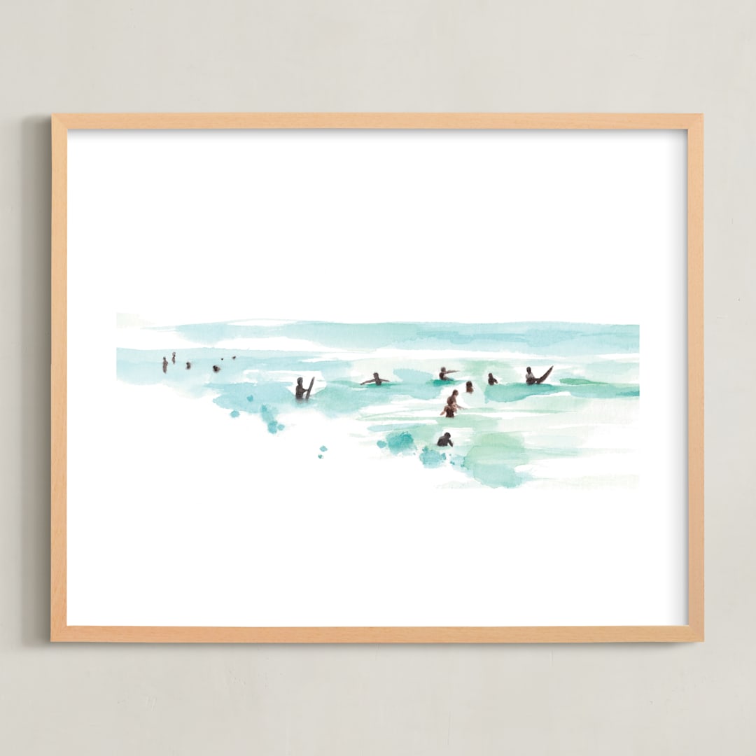 "Surf City" - Art Print in Blue Surf by Jenny Partrite - Framed
