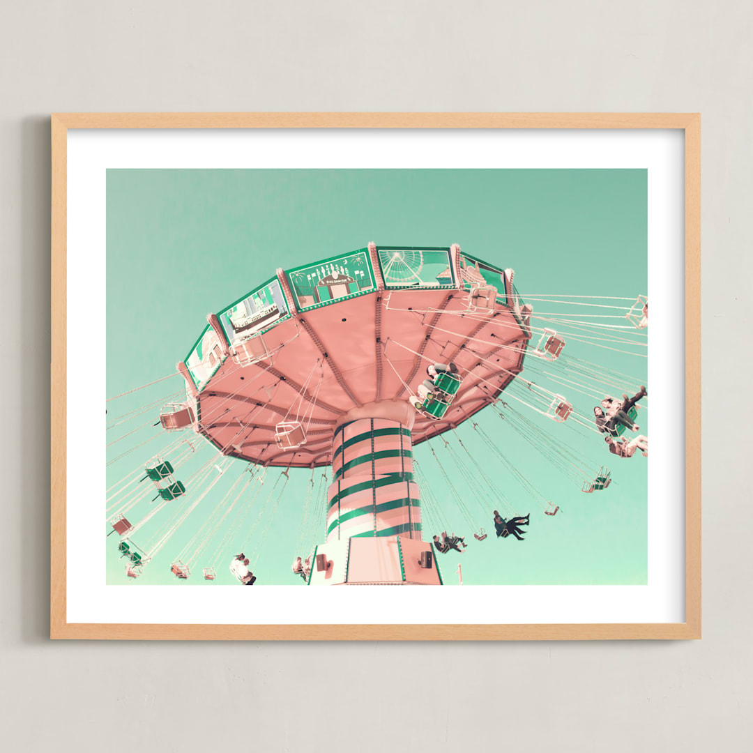 "Swing Ride" - Art Print in Bright Turquoise by Caroline Mint - Framed