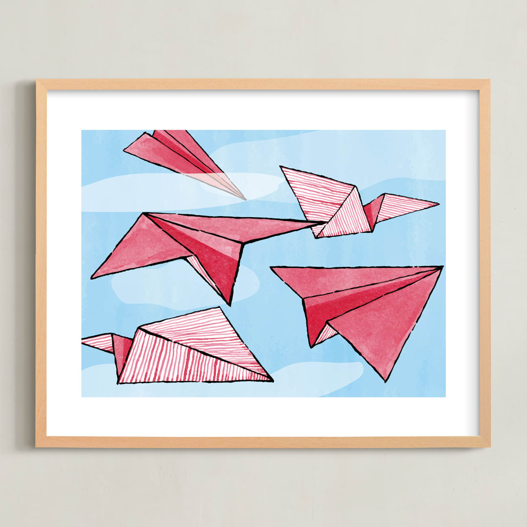 "Up and Away" - Art Print in Current Red by Cricket and Bee - Framed
