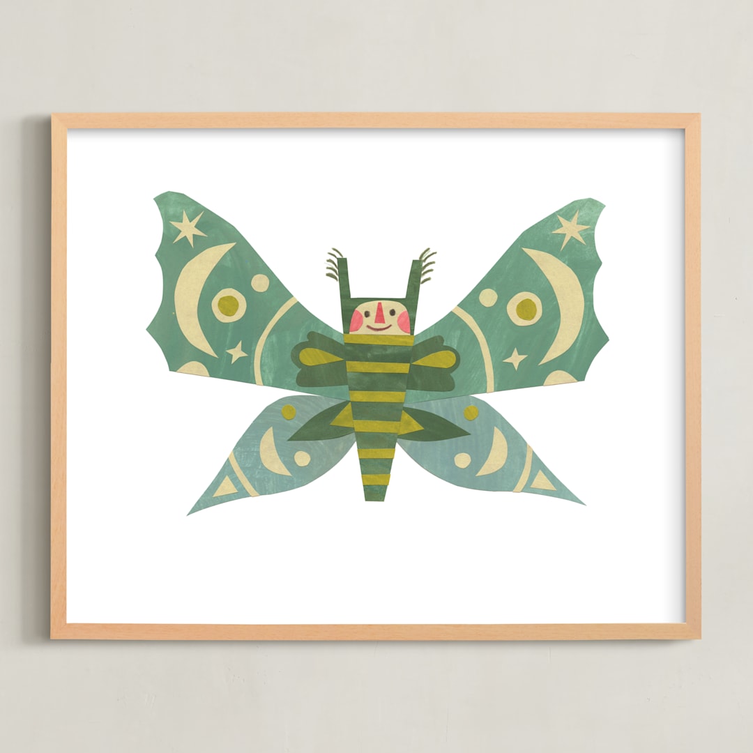 "Midnight Moth" - Art Print in Ocean Teal by Sarah Hand - Framed