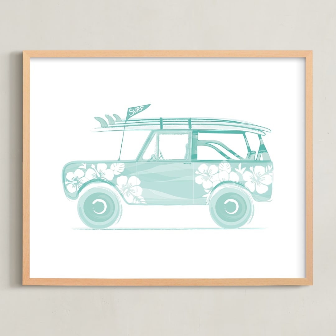 "Beaching 1" - Art Print in minty fresh by Rebecca Marchese - Framed