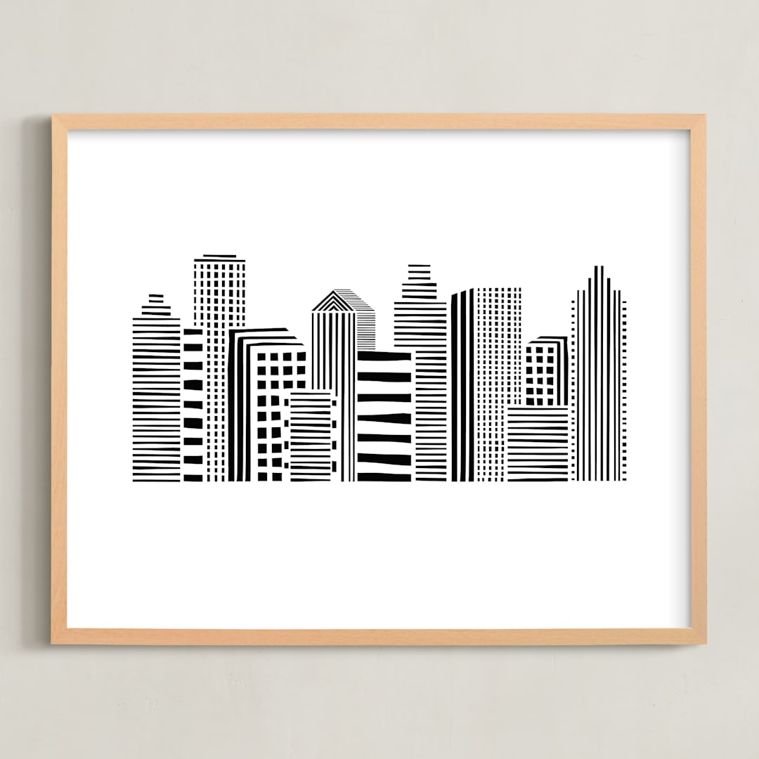 "Linear Cityscape" - Art Print in Black by Daniela - Framed
