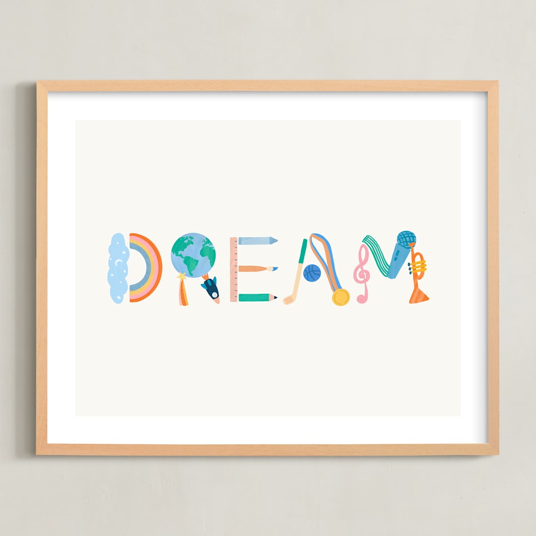 "DREAM DREAM" - Art Print in Rainbow by SunLee Art - Framed