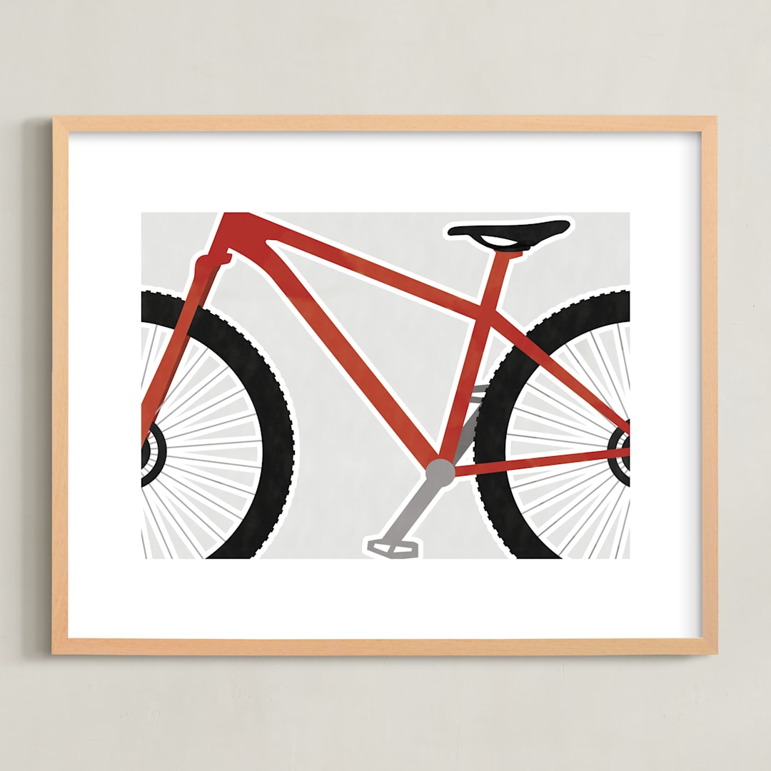 "Keep Pedaling" - Art Print in Strawberry by Jen Tips - Framed
