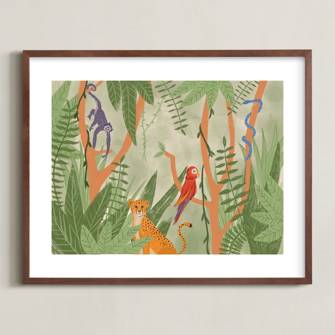 "Jungle Fun" - Art Print in White by Stevee Gomez - Framed