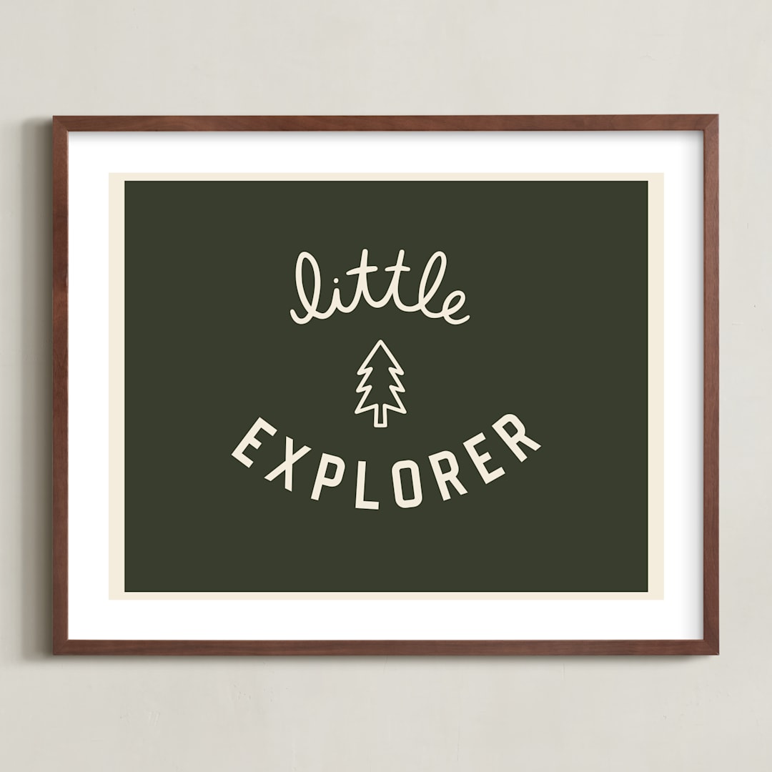 "Little Explorer Flag" - Art Print in Pine Green by Darby McGuire - Framed