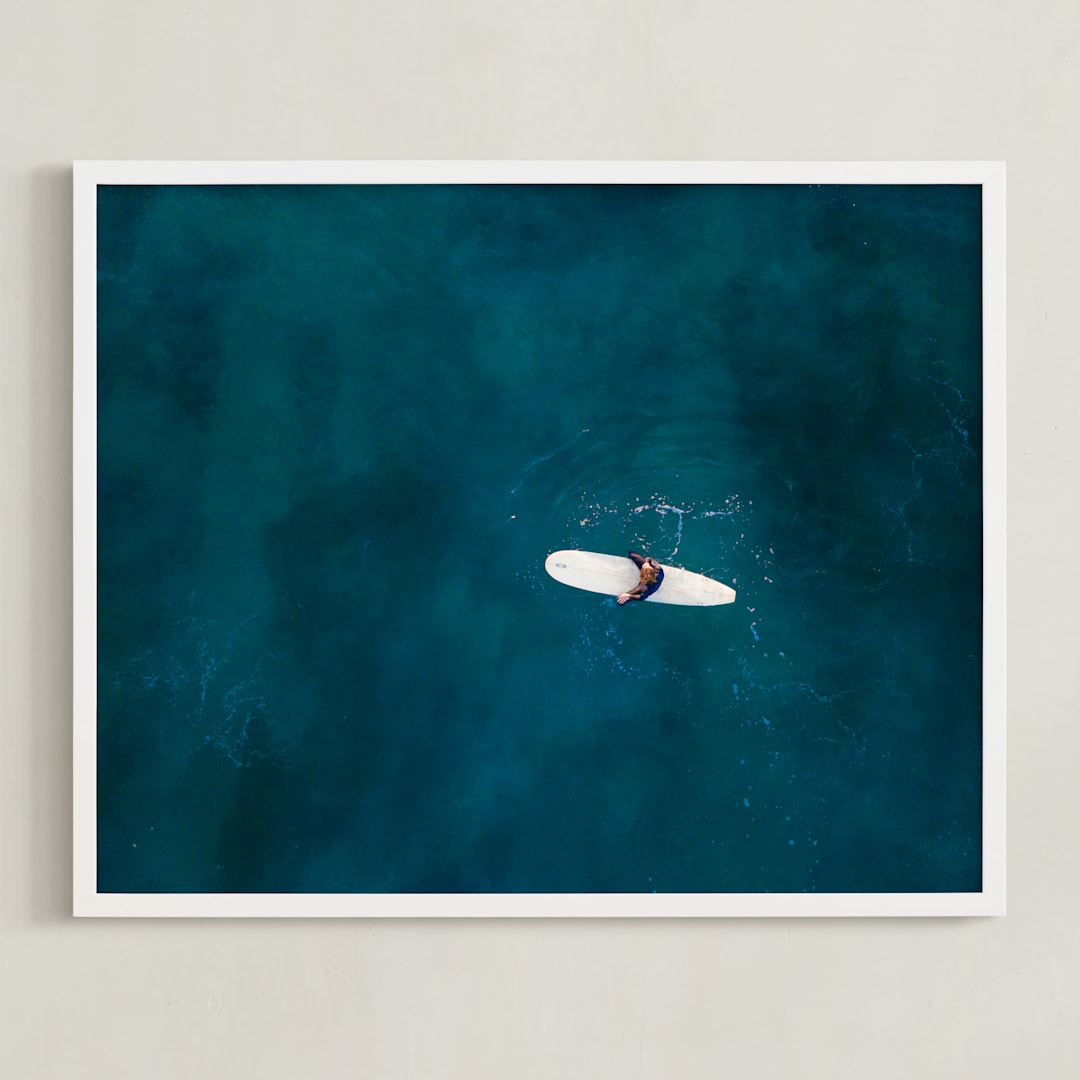 "Waiting on Waves" - Art Print in Dark Teal by Jessica Rice - Framed