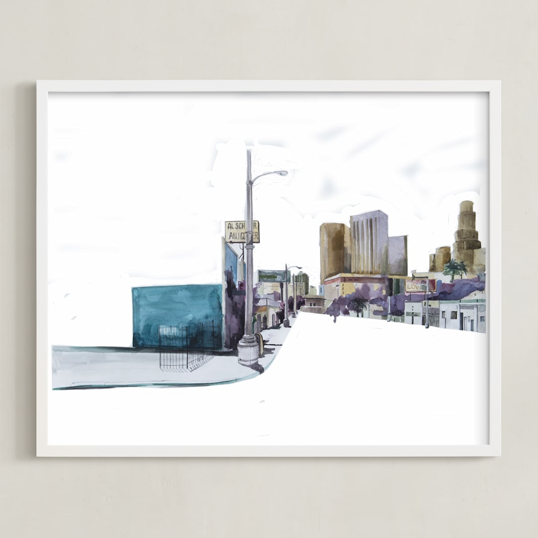 "Los Angeles streets" - Art Print in Eggplant by Viktoria Eperjesi - Framed