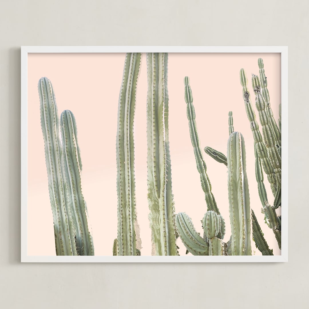 "Peachy Cactus Print" - Art Print in Peach by Wilder California - Framed