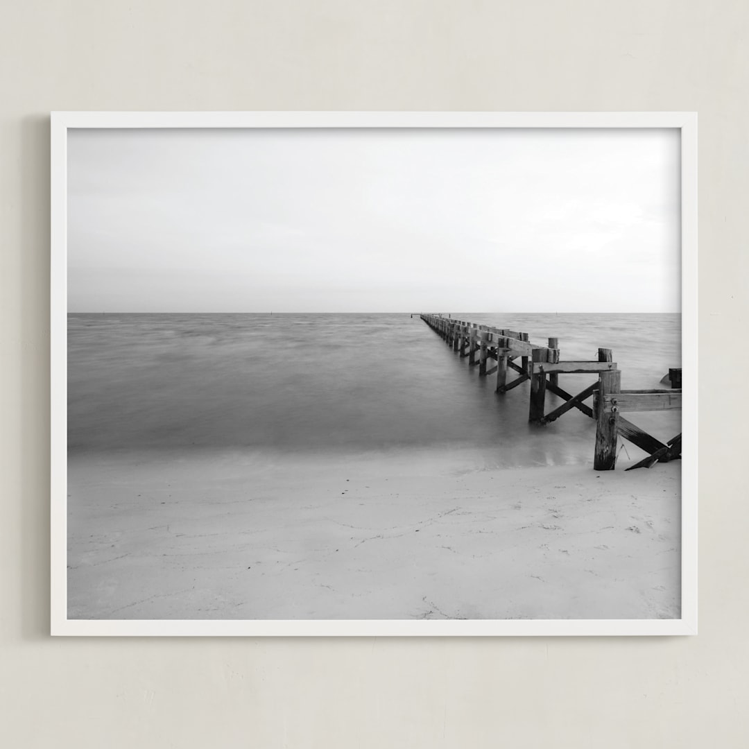 "Broken Dock at Nightfall" - Art Print in Monochromatic by Mary Ann Glynn-Tusa - Framed