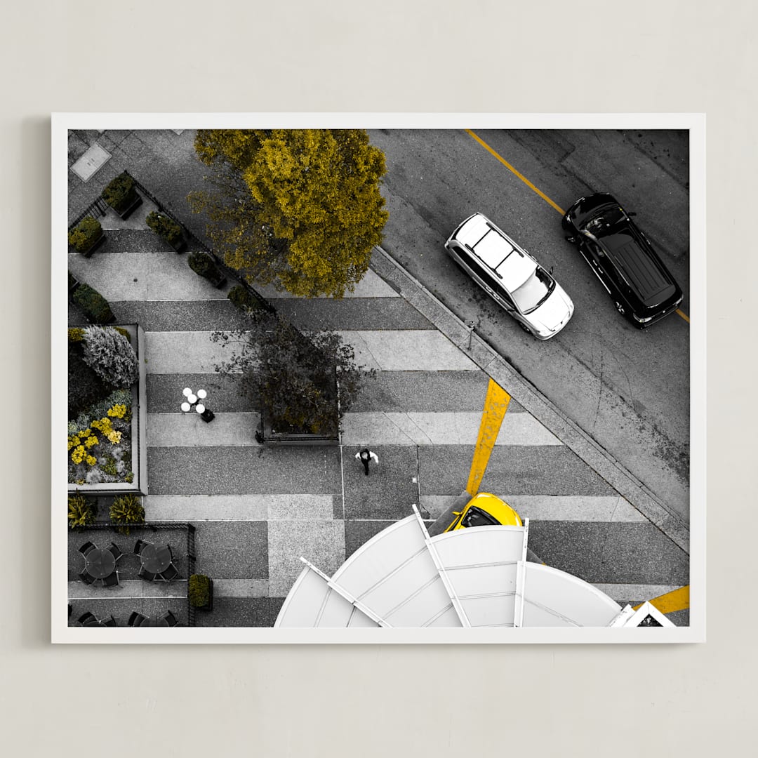 "Story from Aerial #1" - Art Print in textured yellow by Van Tsao - Framed