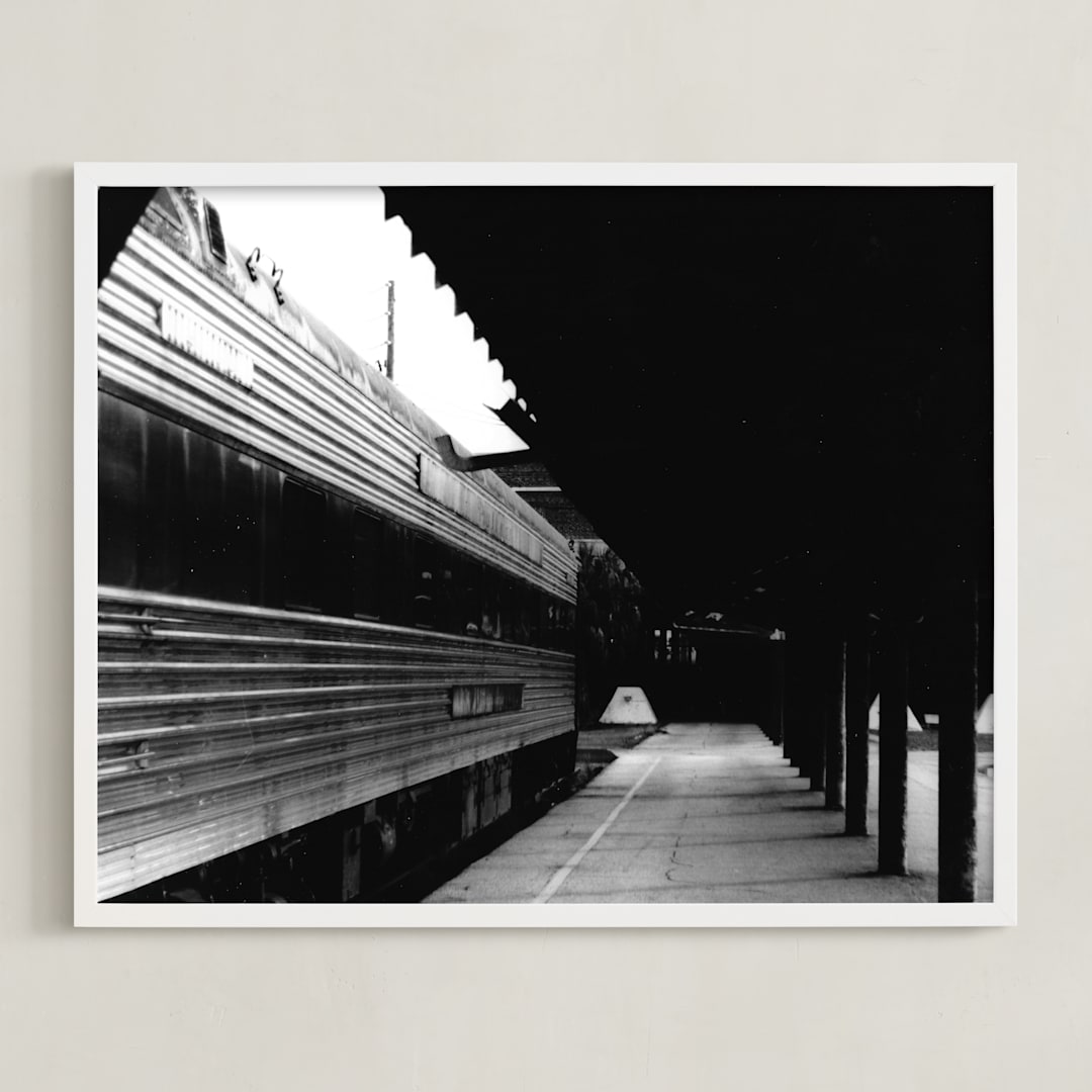 "Black and White Train Platform" - Art Print in Black and White by Aquenne - Framed