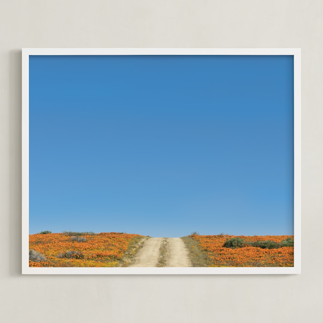 "POPPY LANE" - Art Print in POPPY ORANGE by DENiSE CREW. - Framed