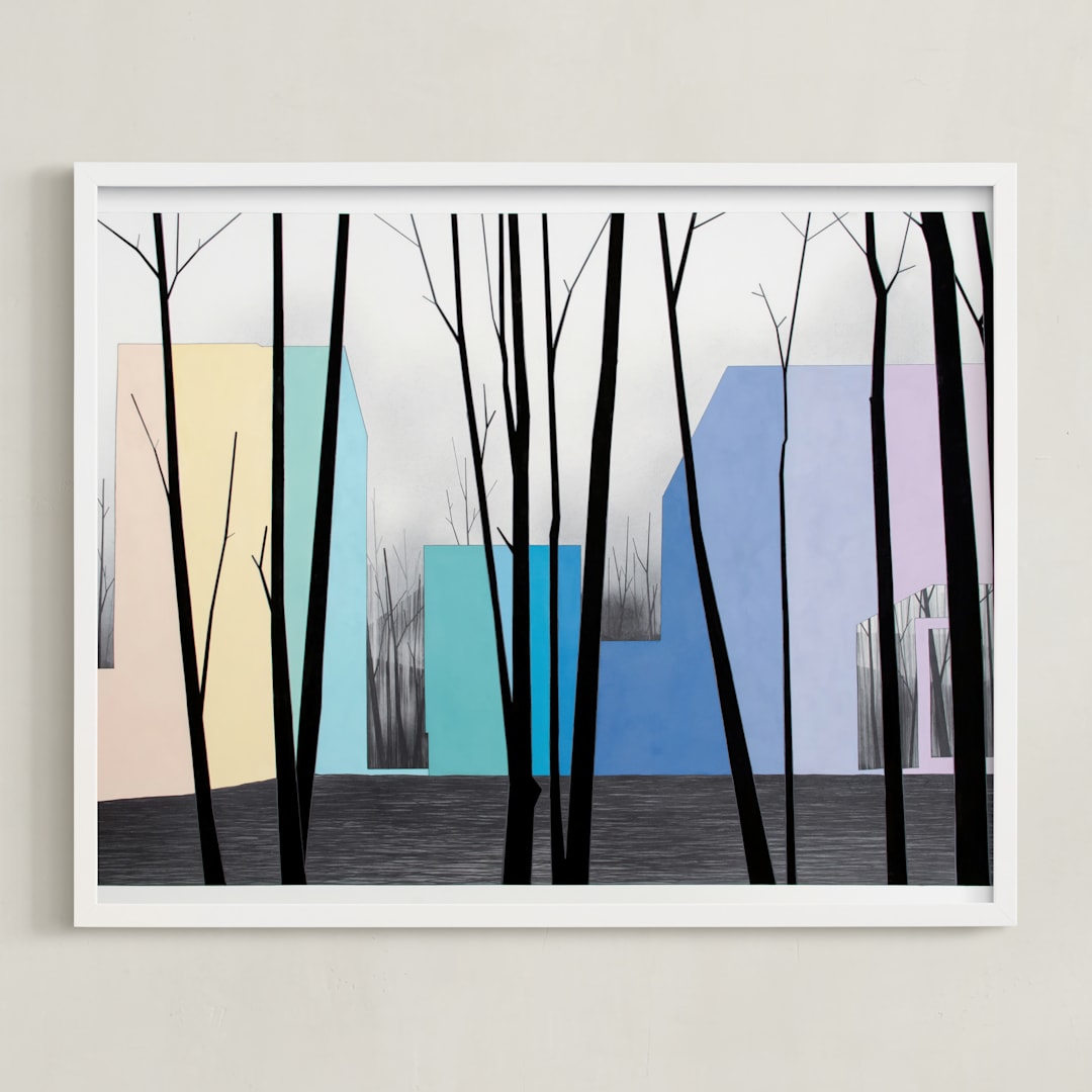 "Cantilever 2" - Art Print in Charcoal by Sara Joy - Framed