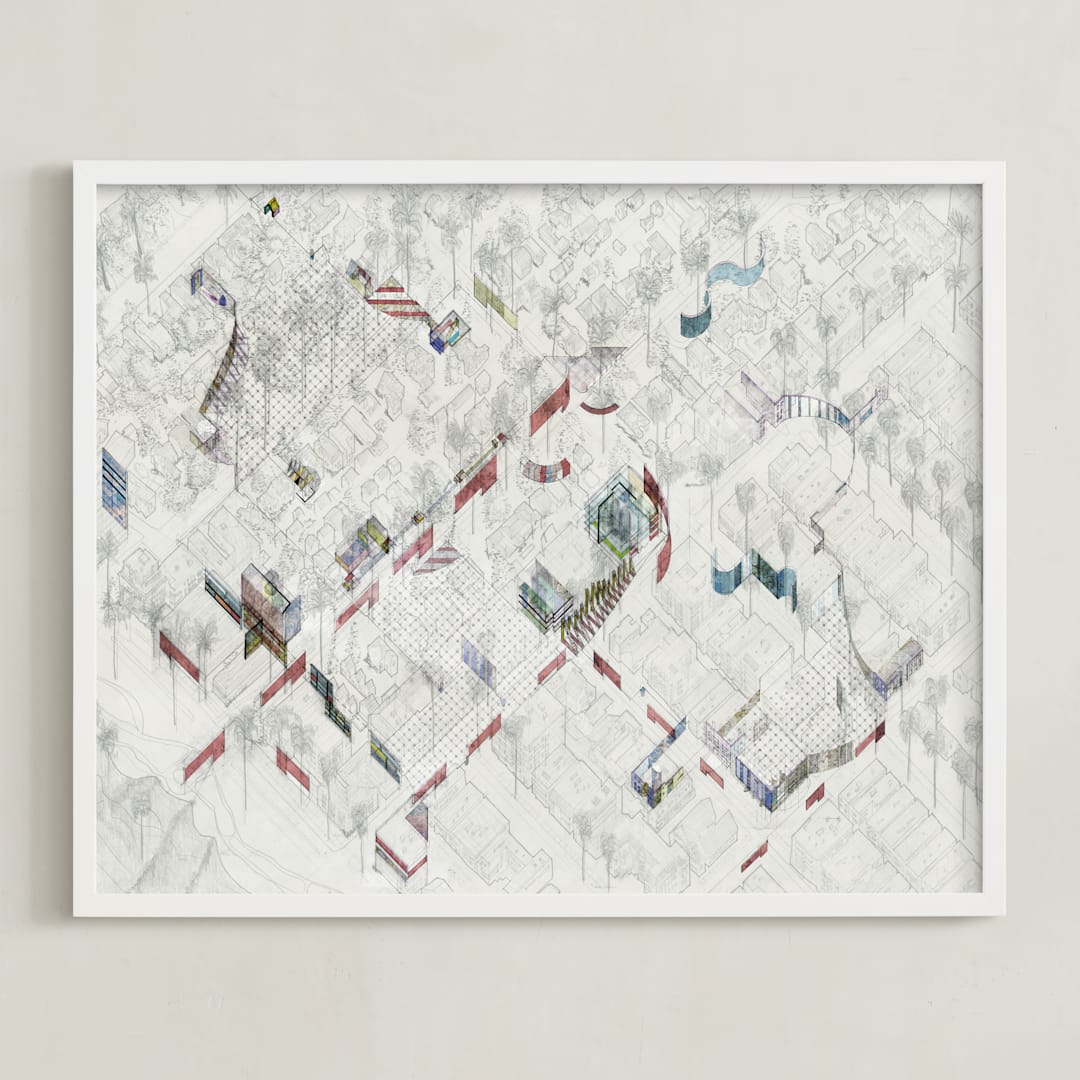 "Santa Monica Abstraction" - Art Print in Rich Red by Johnathon Smith - Framed