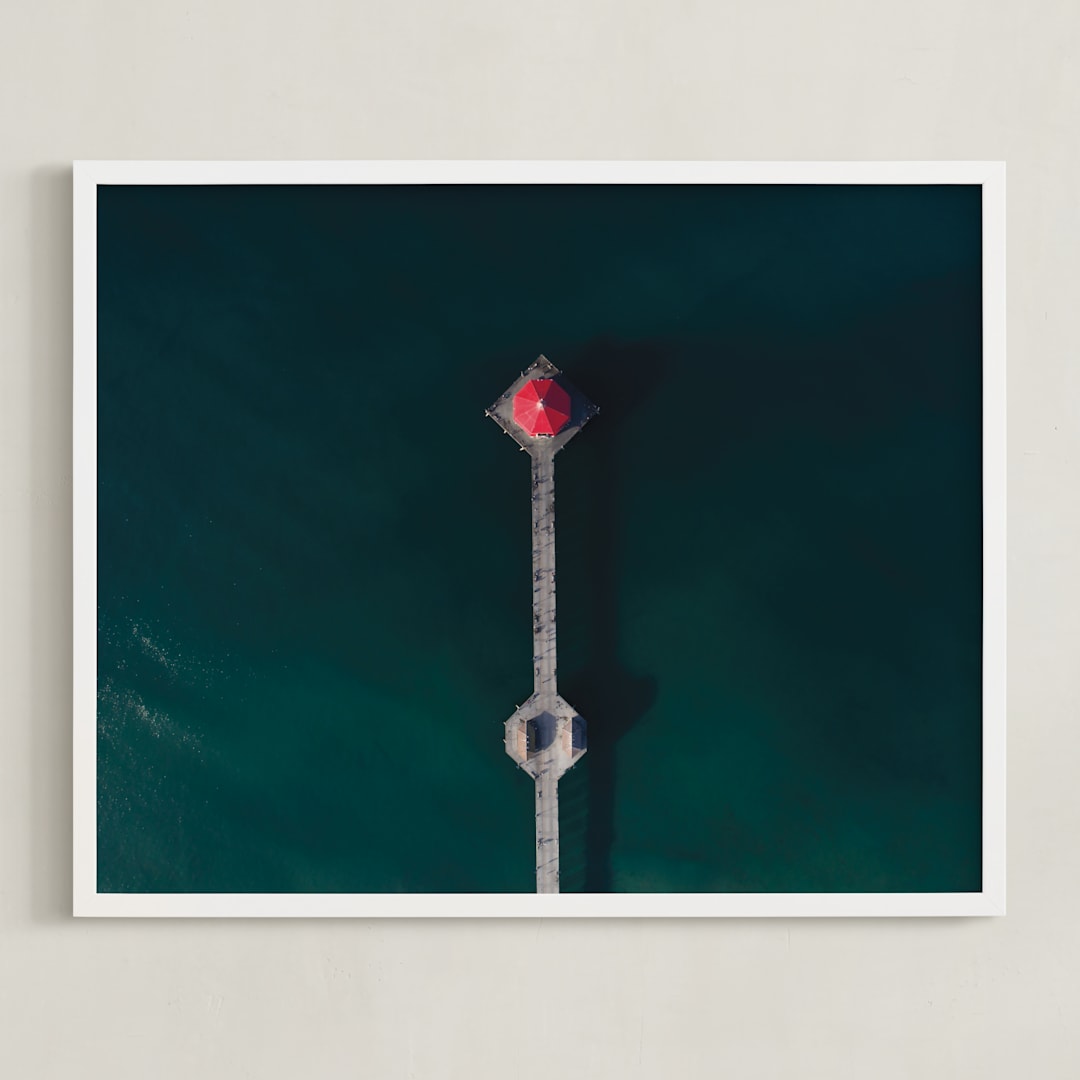 "HB Pier From Above" - Art Print in Cherry by Christian Florin - Framed