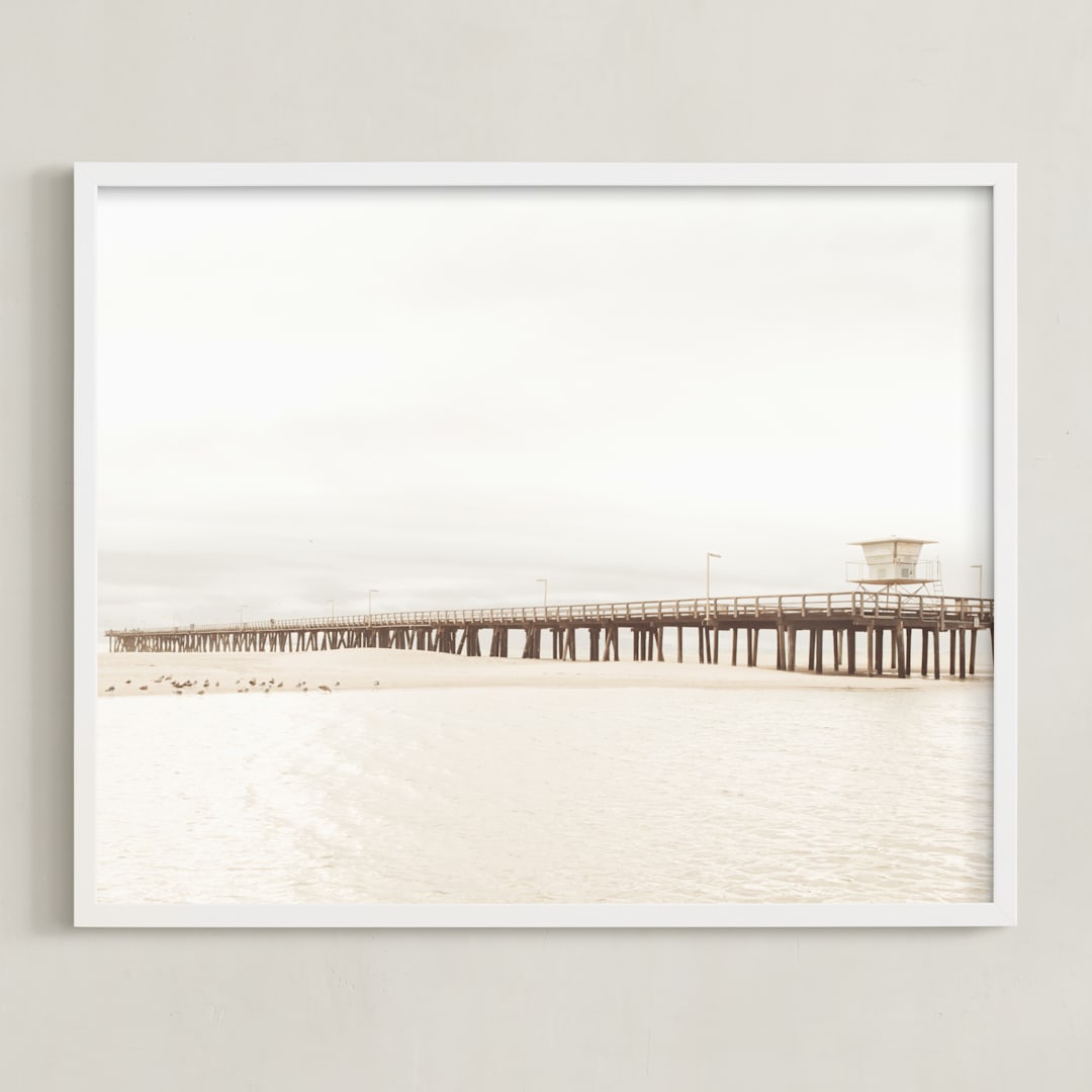 "Stormy Pier" - Art Print in sand by Kamala Nahas - Framed