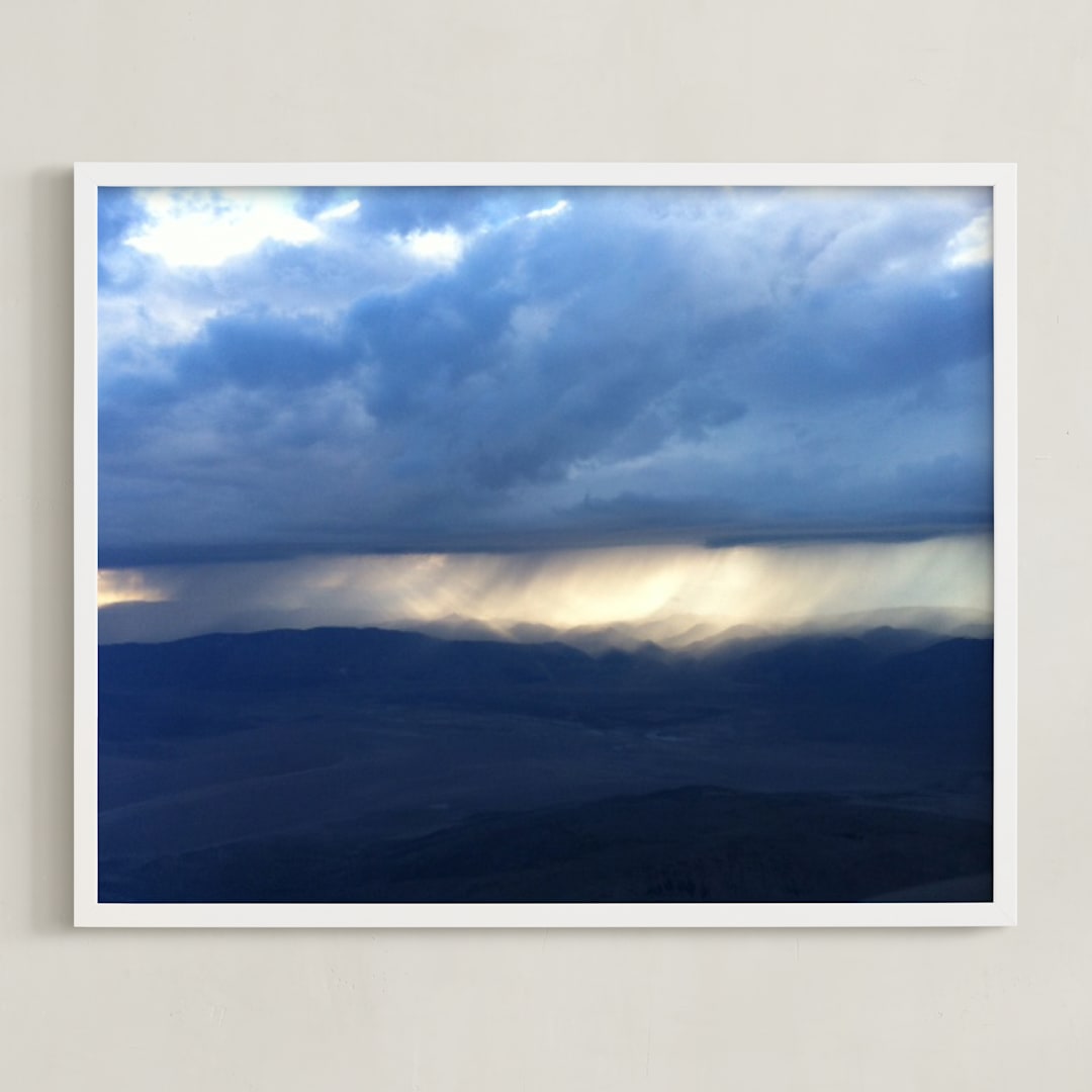 "Rain over the Sierra Nevada" - Art Print in Deep sky blue grey by Jeff Vilkin - Framed