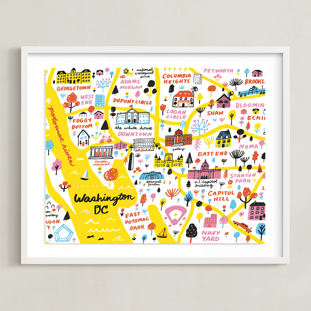 "I Love Washington D.C." - Art Print in Sunshine by Jordan Sondler - Framed