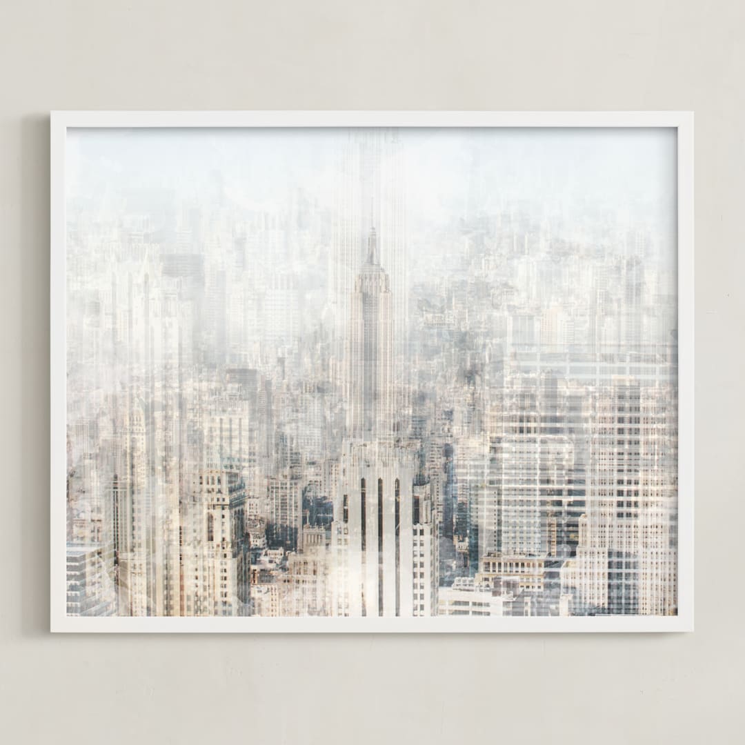 "Big Apple Blur" - Art Print in Beige by 1885 Atelier - Framed