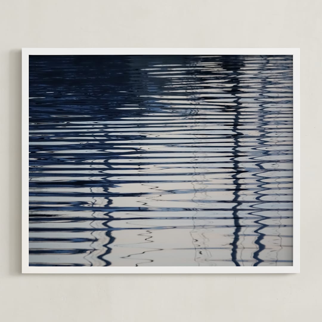 "Looking Glass" - Art Print in watery indigo blue by Sea and Sky - Framed