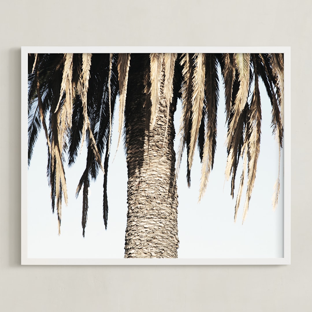 "Hanging Palms" - Art Print in Light Sky Blue by Elan Alvarez Sherman - Framed
