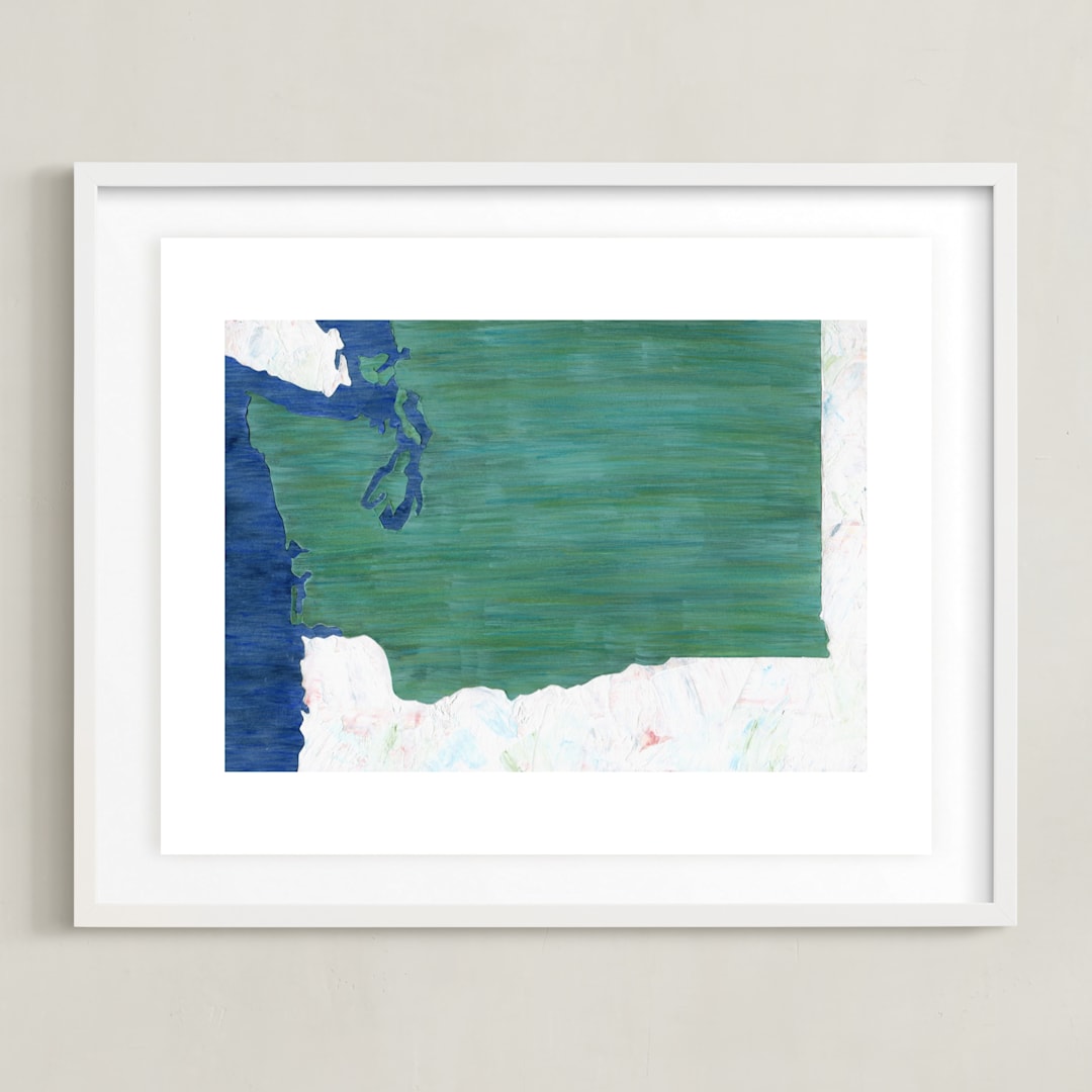 "Washington in Paint" - Art Print in Washington Green by Denise Wong - Framed