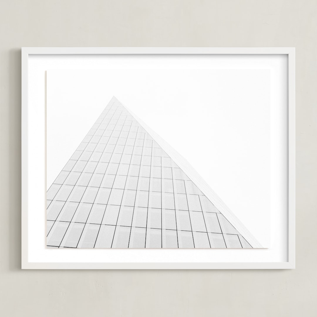 "Pyramid Building" - Art Print in Grey by Anna Western - Framed