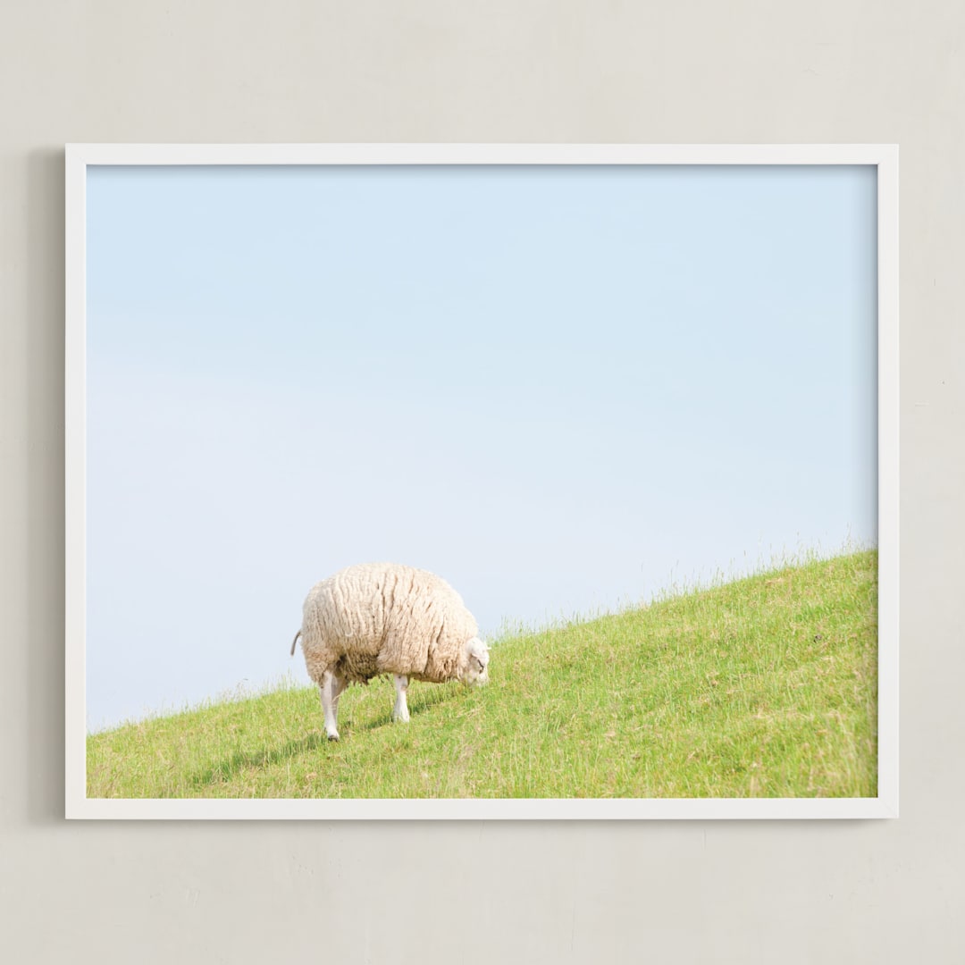 "Sheep at Lunch" - Art Print in Apple Green by Alexandra Feo - Framed