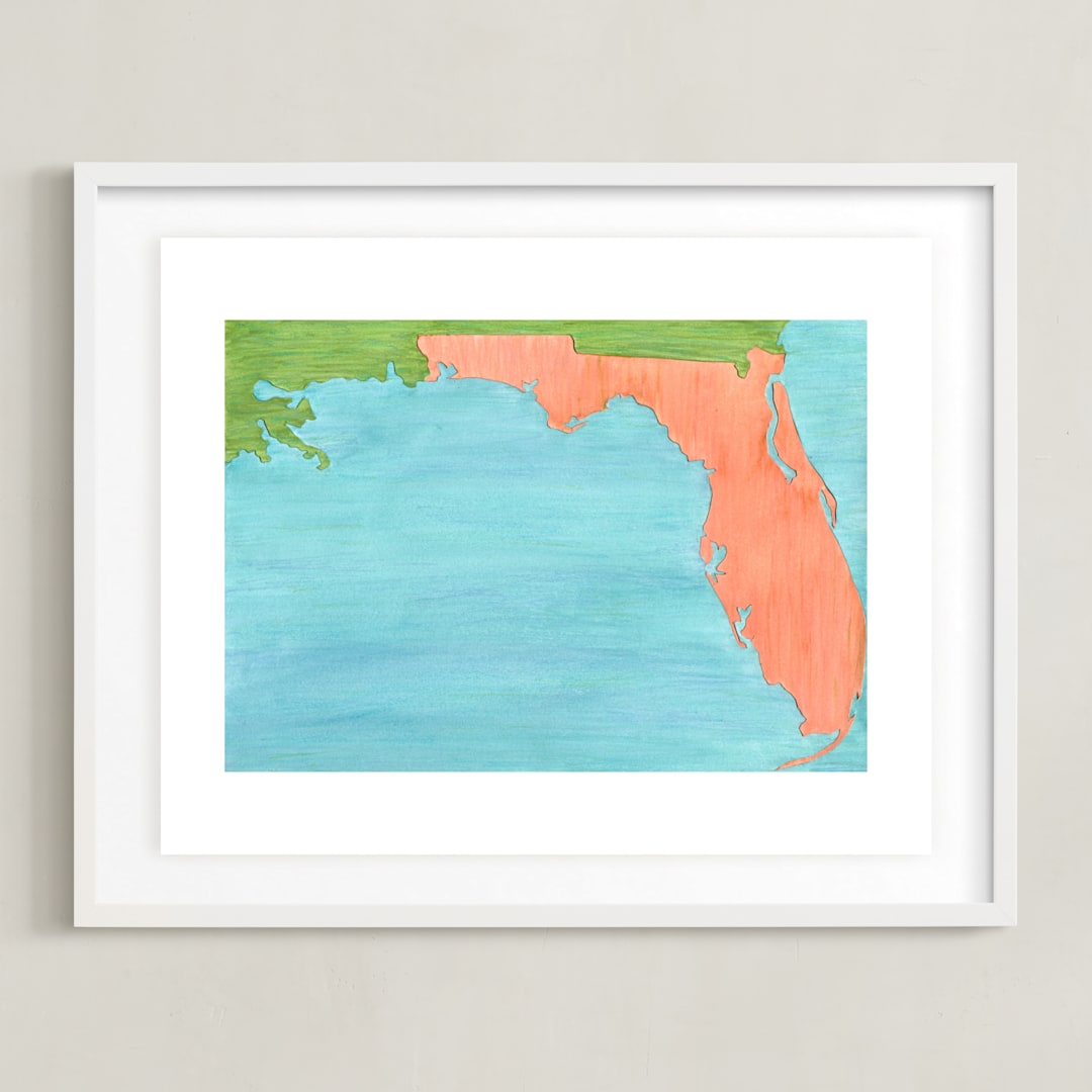 "Florida in Paint" - Art Print in Florida Orange by Denise Wong - Framed