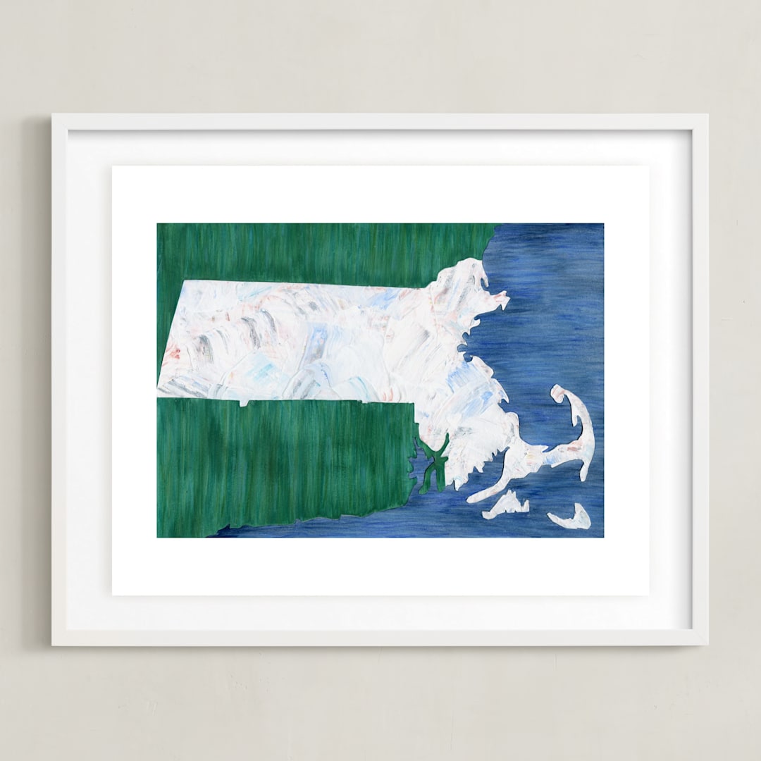 "Massachusetts in Paint" - Art Print in Massachusetts Blue by Denise Wong - Framed