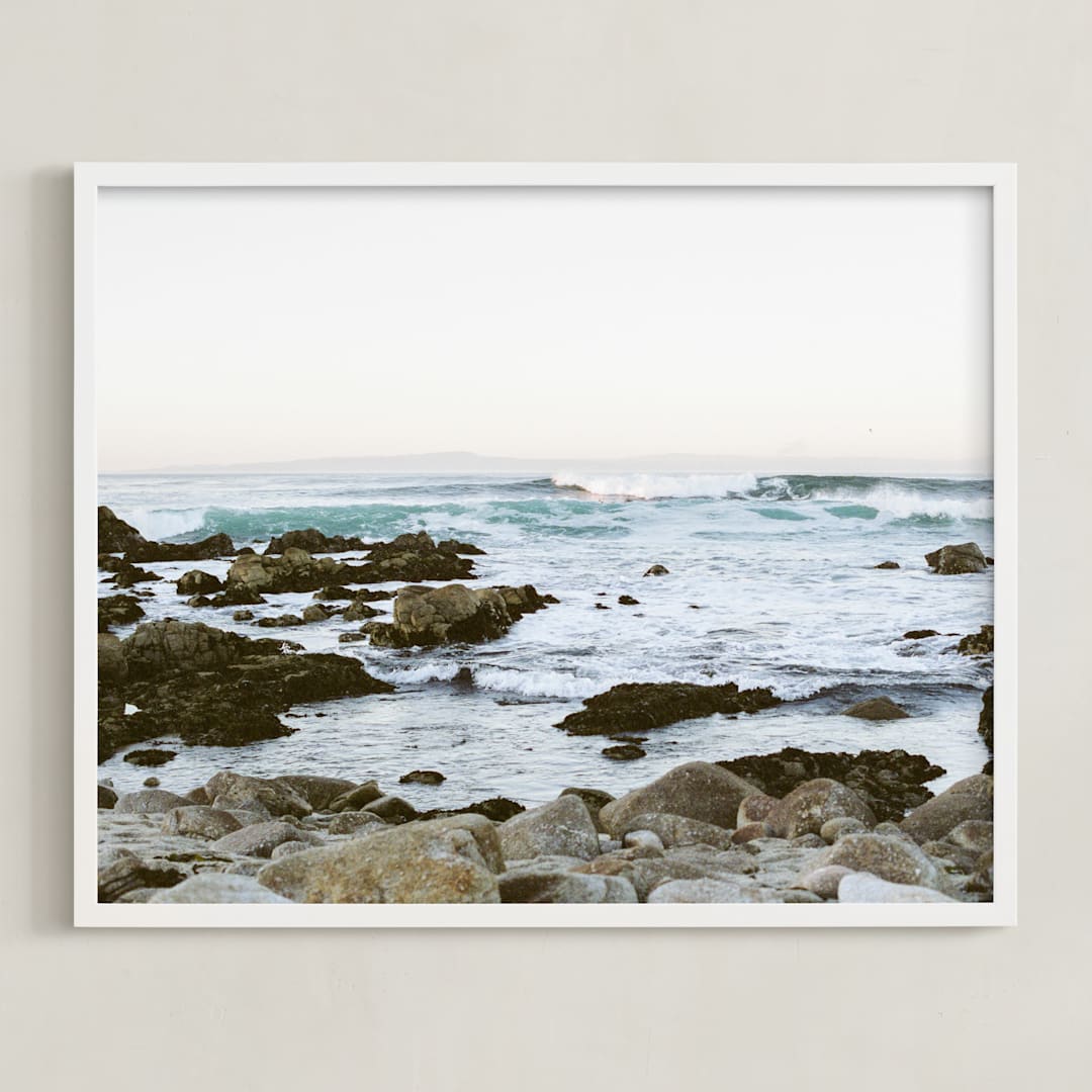 "Rocky Coast" - Art Print in aqua blue by Janel Galvez - Framed
