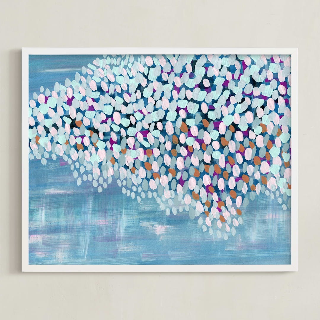 "New Tide" - Art Print in Sunrise Blue by Denise Wong - Framed