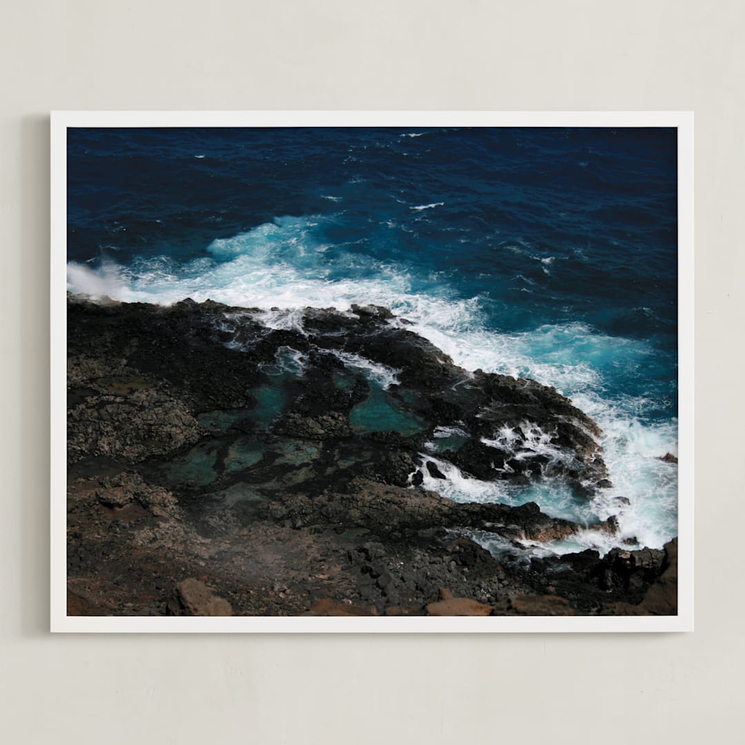 "Tidal Pools & Crashing Waves" - Art Print in Teal Ocean by Whitney Todd - Framed