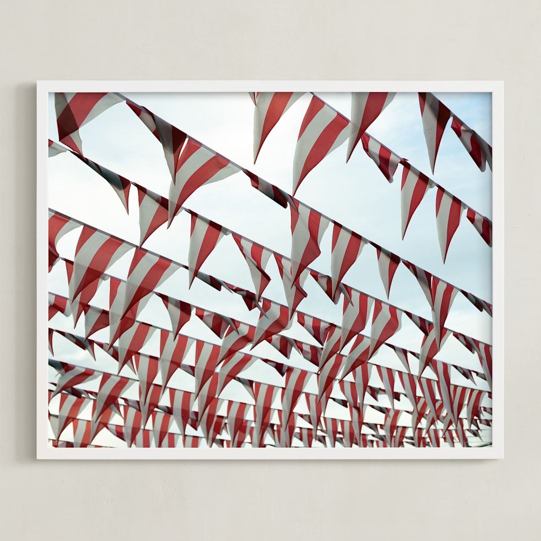 "Buntings" - Art Print in Carnival Red by KareneIsabelle - Framed