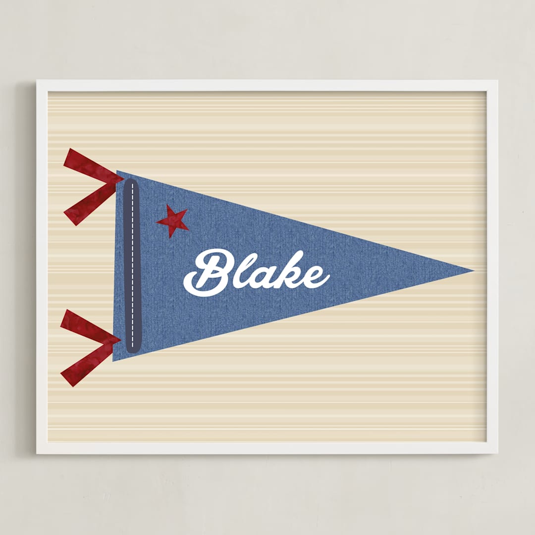 "Little Slugger Series 2" - Personalized Art Print in Denim by Pinky Diamond Studio - Framed