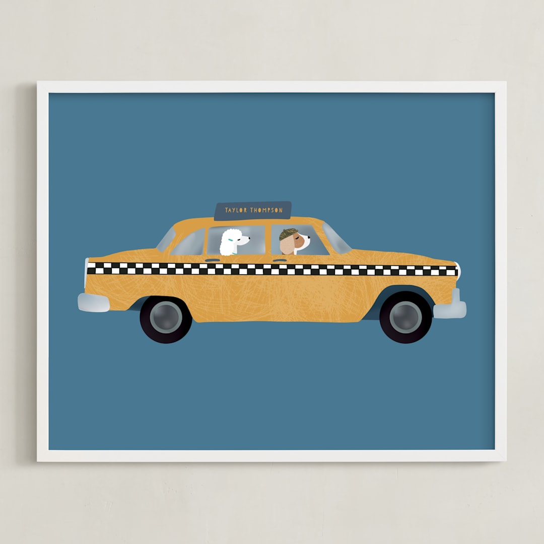 "New York" - Personalized Art Print in Taxi by Jenna Holcomb - Framed