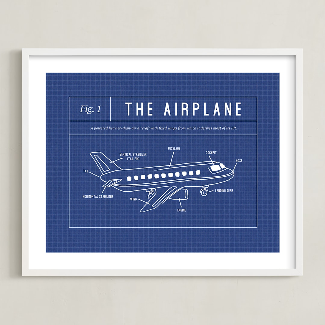"Airplane Blueprint" - Art Print in Blueprint by Meggy Masters - Framed