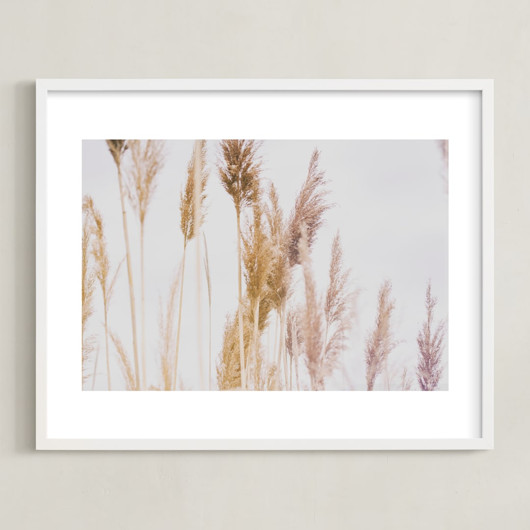 "Tall Grass" - Art Print in brown, tan, soft pink, by Alexis Arnold - Framed